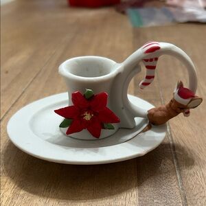 Vintage 1983 Giftco Festive White Candle Holder with Red Poinsettia